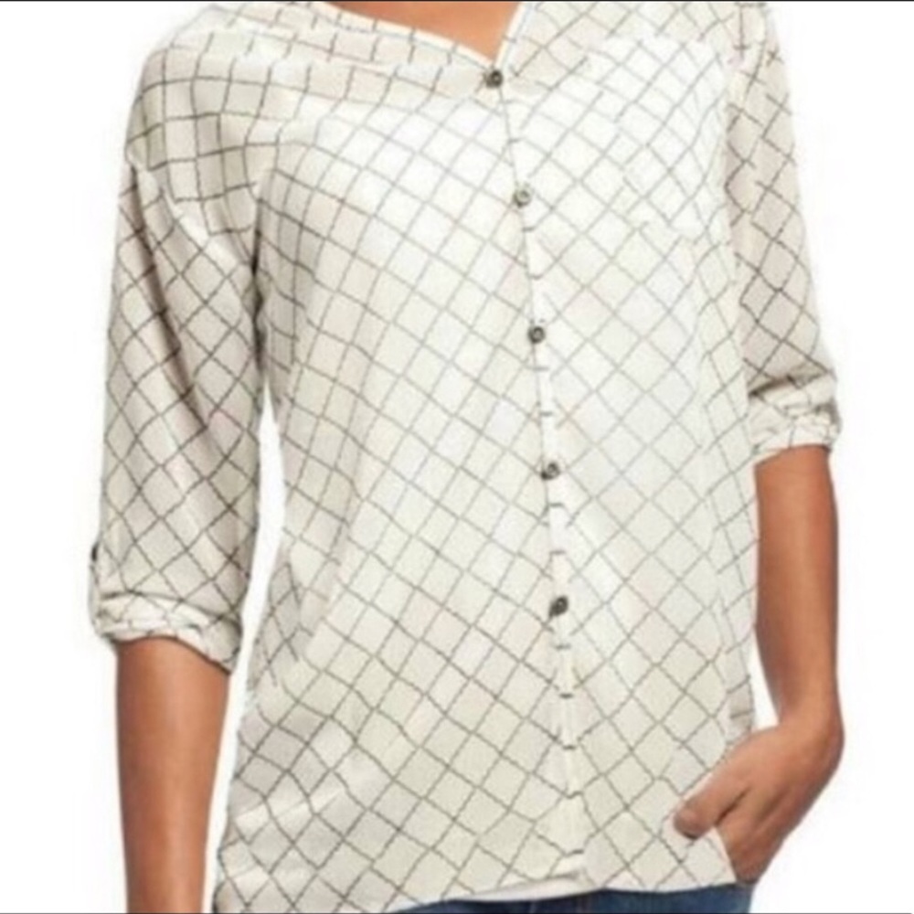 CAbi style 740 Chessboard Sheer button down blouse